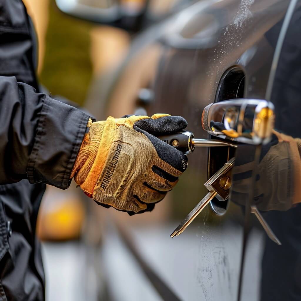Der Schlosser von Autoöffnung Alpen repariert das Schloss an Autos