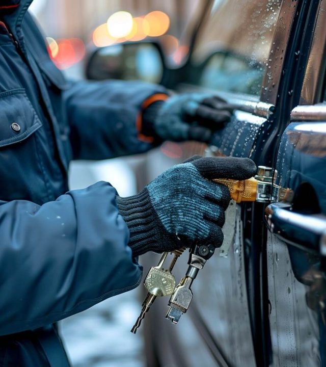 Der Schlosser von Autoöffnung Alpen repariert das Schloss an Autos, und das mit Werkzeug